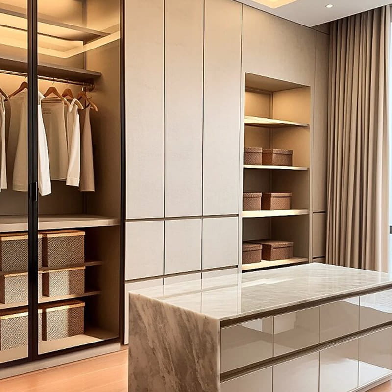 Dressing din furnir iluminat minimalist Luvru